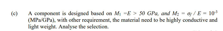 C A Component Is Designed Based On M E 50 Gpa And M Of E 10 Mpa Gpa With Other Requirement The Materia 1