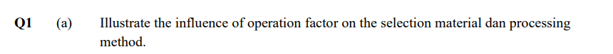 Q1 A Illustrate The Influence Of Operation Factor On The Selection Material Dan Processing Method 1