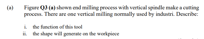 A Figure Q3 A Shown End Milling Process With Vertical Spindle Make A Cutting Process There Are One Vertical Milling 1
