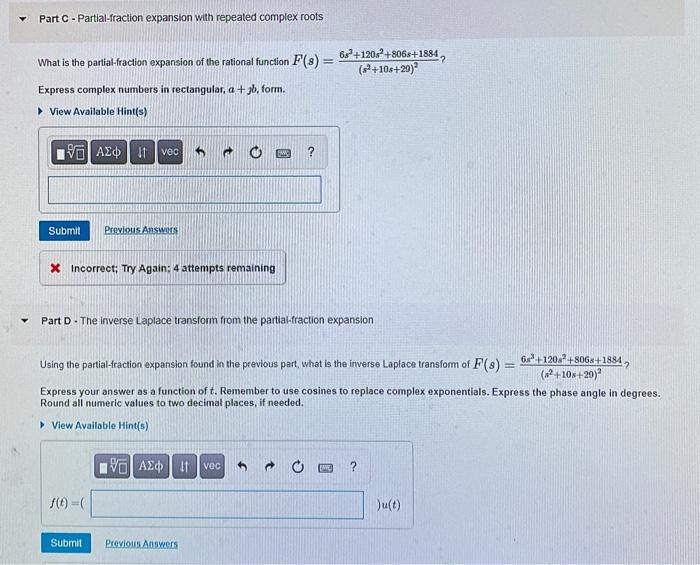 Part C Partial Fraction Expansion With Repeated Complex Roots What Is The Partial Fraction Expansion Of The Rational F 1