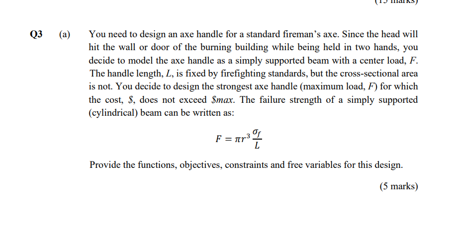 Q3 A You Need To Design An Axe Handle For A Standard Fireman S Axe Since The Head Will Hit The Wall Or Door Of The Bu 1