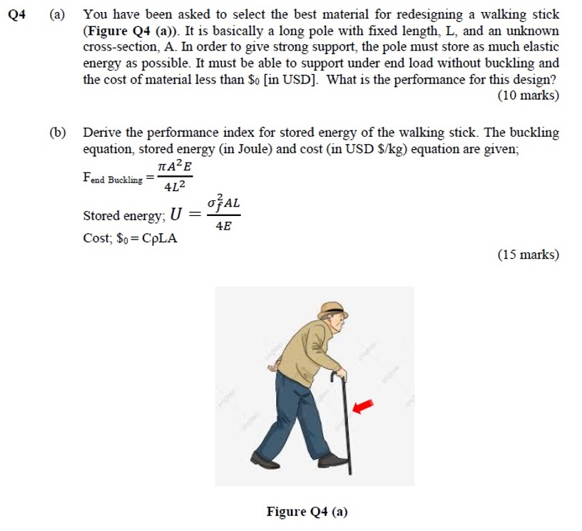 Q4 A You Have Been Asked To Select The Best Material For Redesigning A Walking Stick Figure Q4 A It Is Basically 1