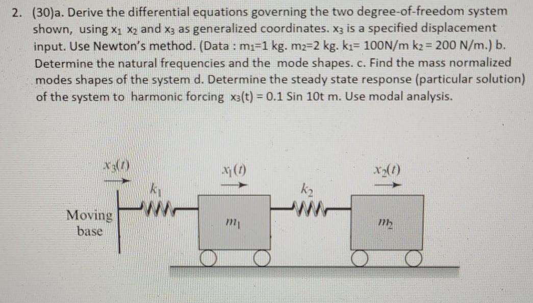 2 30 A Derive The Differential Equations Governing The Two Degree Of Freedom System Shown Using X X2 And X3 As Gene 1