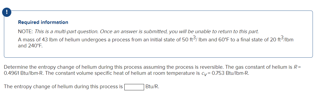 Required Information Note This Is A Multi Part Question Once An Answer Is Submitted You Will Be Unable To Return To T 1