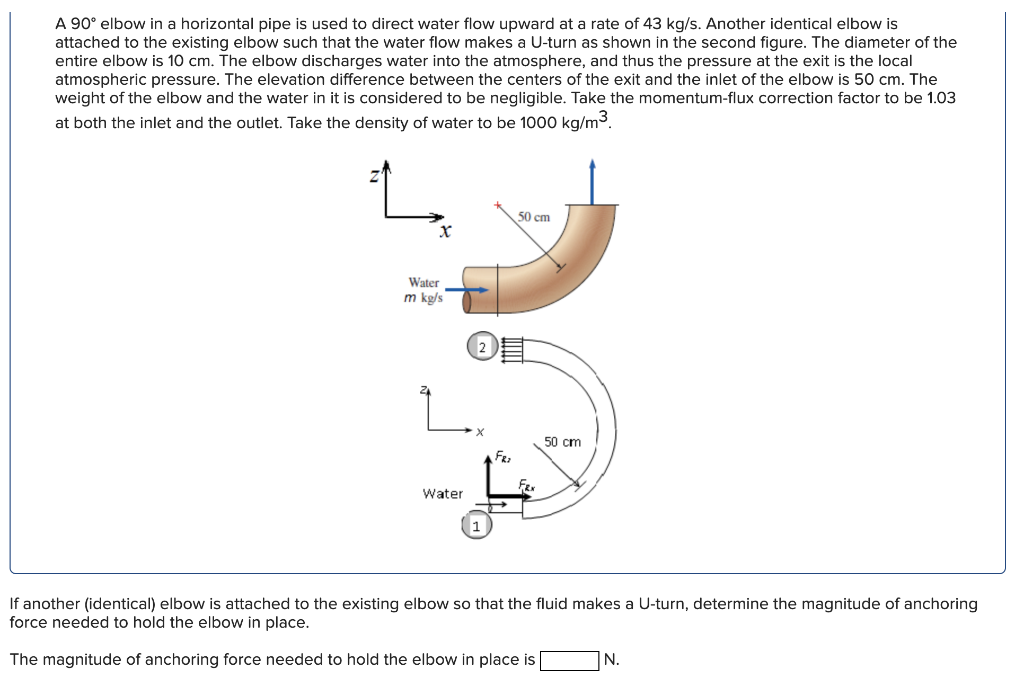 A 90 Elbow In A Horizontal Pipe Is Used To Direct Water Flow Upward At A Rate Of 43 Kg S Another Identical Elbow Is At 1