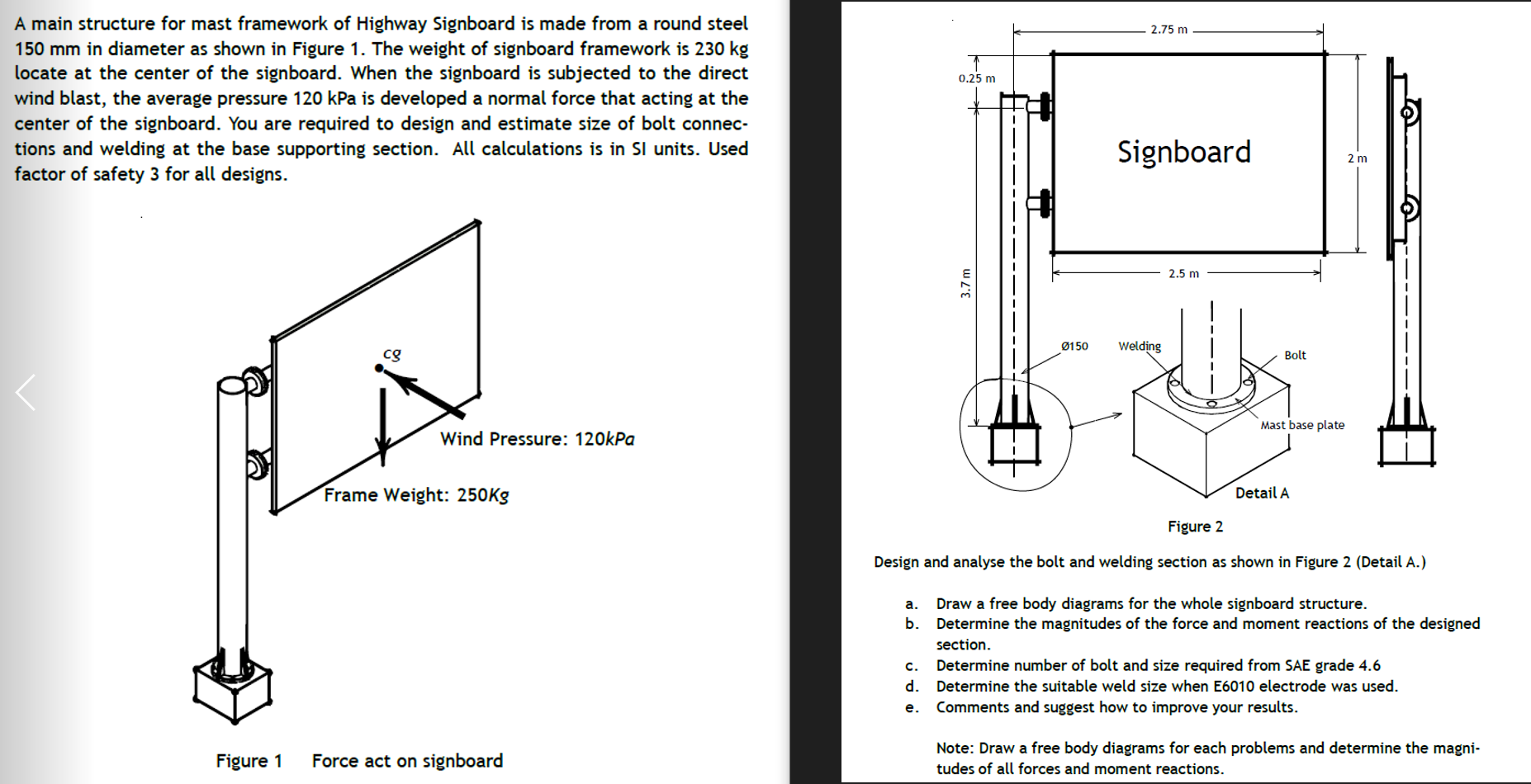 A Main Structure For Mast Framework Of Highway Signboard Is Made From A Round Steel 150 Mm In Diameter As Shown In Figur 1
