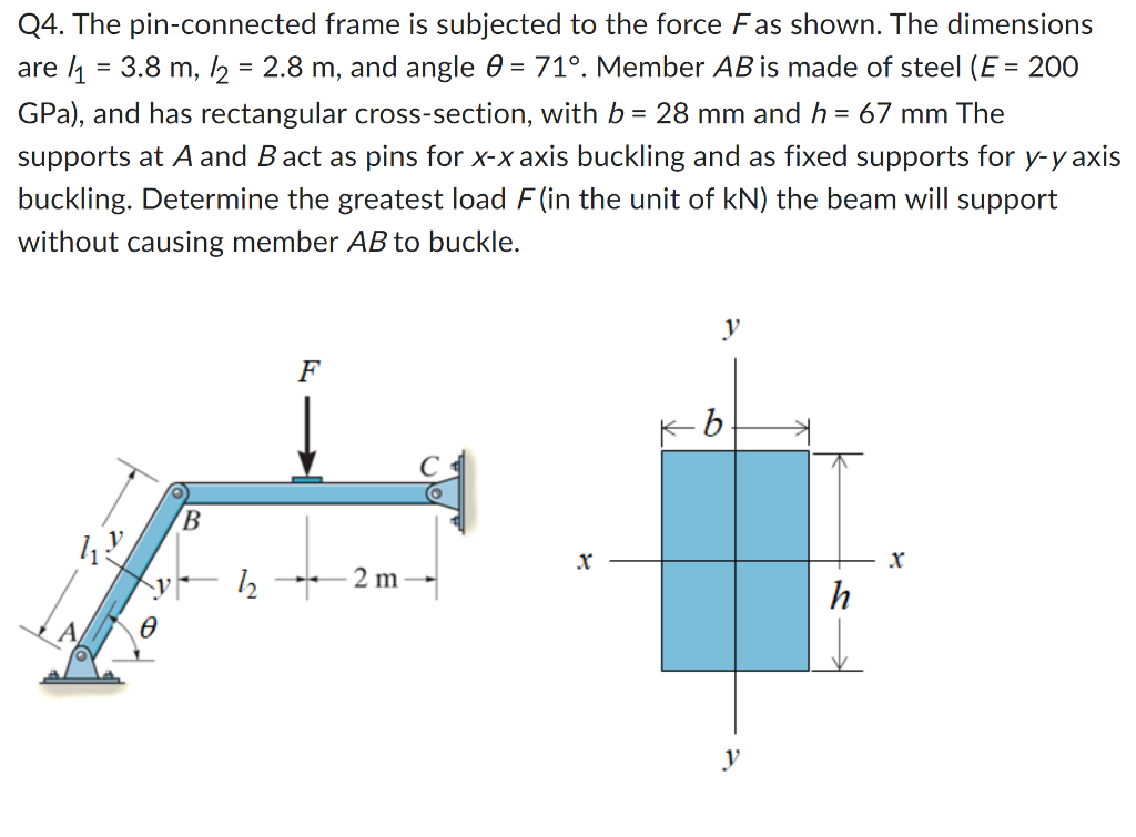 Q4 The Pin Connected Frame Is Subjected To The Force Fas Shown The Dimensions Are 3 8 M 2 2 8 M And Angle 0 1
