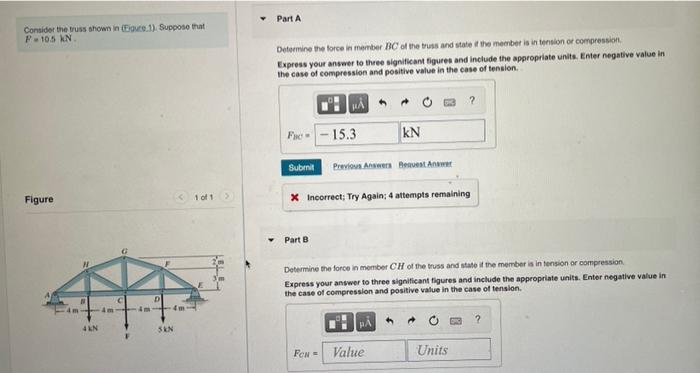Consider The Truss Shown In Eigure 1 Suppose That P 105 Kn Figure 4 Kn 5kn 101 Part A Determine The Force In Mem 1