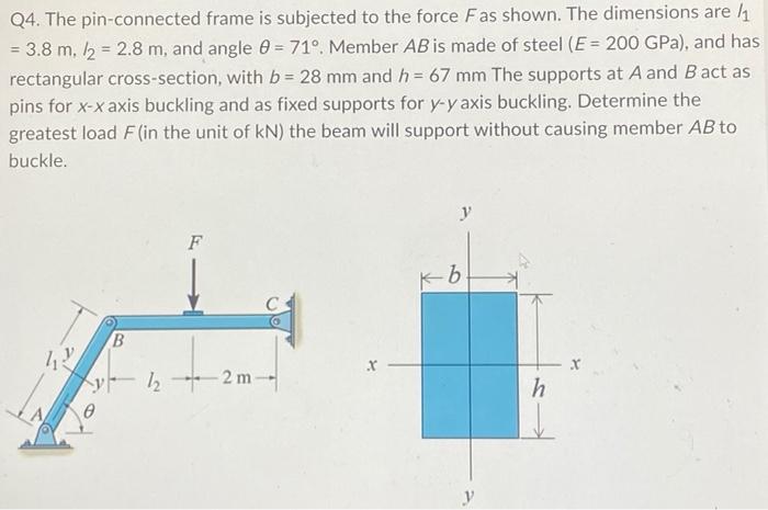 Q4 The Pin Connected Frame Is Subjected To The Force F As Shown The Dimensions Are 3 8 M 2 8 M And Angle 0 1