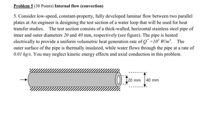 Problem 5 30 Points Internal Flow Convection 5 Consider Low Speed Constant Property Fully Developed Laminar Flow 1