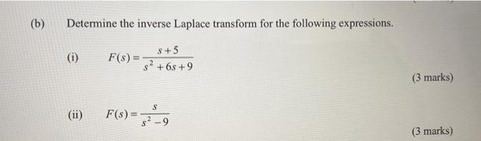 B Determine The Inverse Laplace Transform For The Following Expressions S 5 S 65 9 I Ii F S F S S S 9 3 1