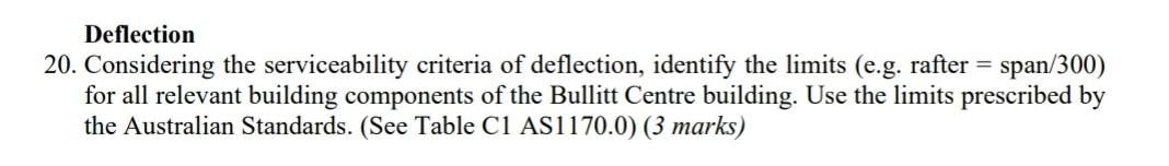 Deflection 20 Considering The Serviceability Criteria Of Deflection Identify The Limits E G Rafter Span 300 For A 1
