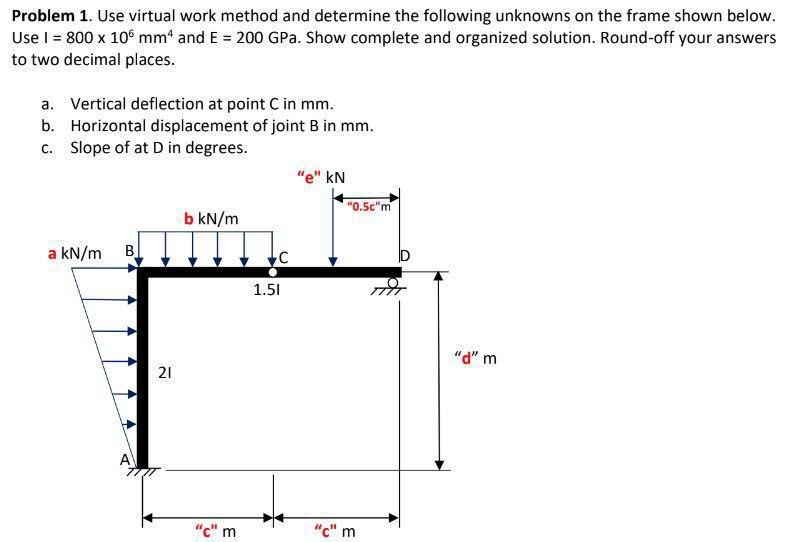 Problem 1 Use Virtual Work Method And Determine The Following Unknowns On The Frame Shown Below Use I 800 X 106 Mm A 1