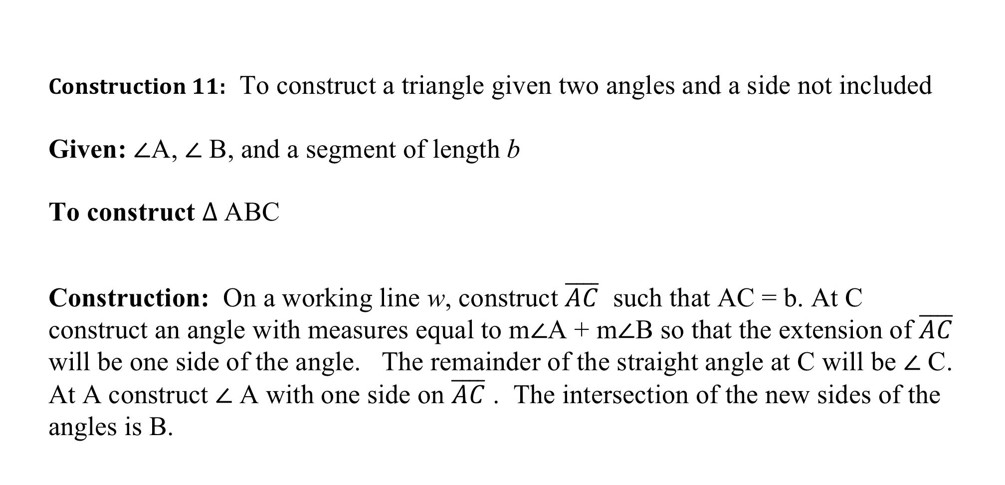 Construction 11 To Construct A Triangle Given Two Angles And A Side Not Included Given Za Z B And A Segment Of Lengt 1