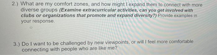 1 What Are My Plans For Expanding Myself Personally And Intellectually In College O 2 What Are My Comfort Zones A 2