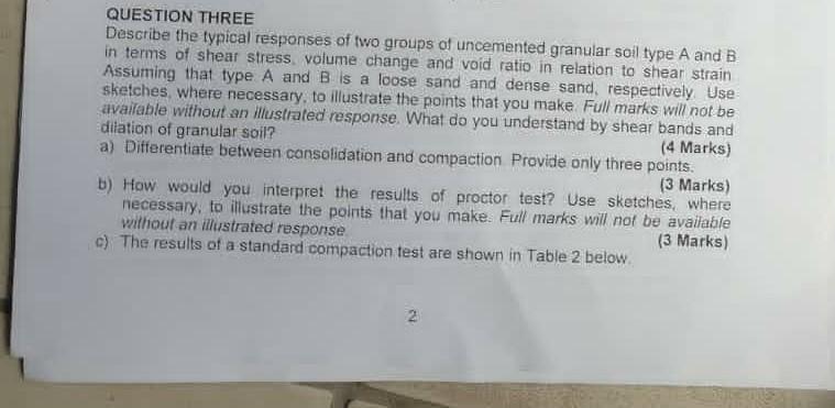 Question Three Describe The Typical Responses Of Two Groups Of Uncemented Granular Soil Type A And B In Terms Of Shear S 1