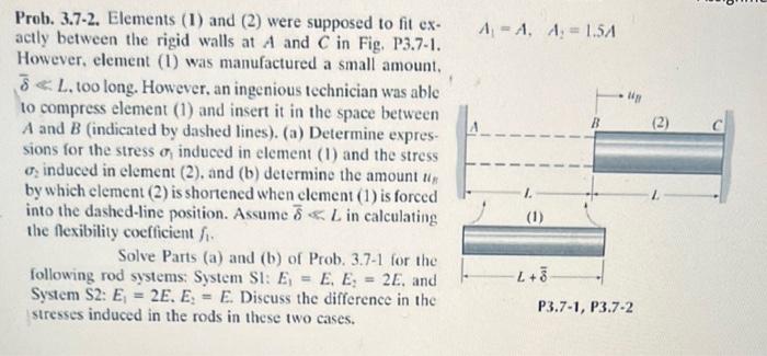 Prob 3 7 2 Elements 1 And 2 Were Supposed To Fit Ex Actly Between The Rigid Walls At A And C In Fig P3 7 1 Howe 1