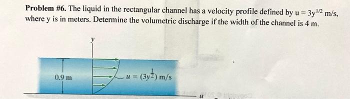 Problem 6 The Liquid In The Rectangular Channel Has A Velocity Profile Defined By U 3y 2 M S Where Y Is In Meters 1