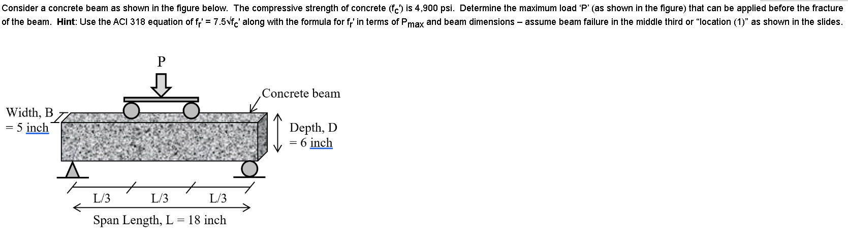 Consider A Concrete Beam As Shown In The Figure Below The Compressive Strength Of Concrete F Is 4 900 Psi Determine 1