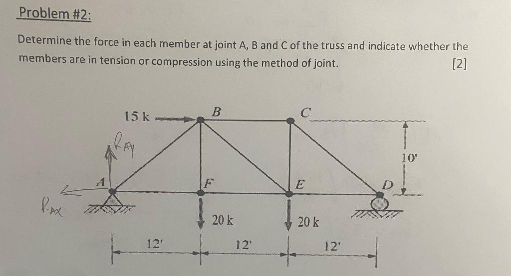 Problem 2 Determine The Force In Each Member At Joint A B And C Of The Truss And Indicate Whether The Members Are In 1