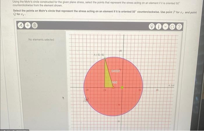 Ure 16 Ksi 1 Of 1 10 Ksi Using The Mohr S Circle Constructed For The Given Plane Stress Select The Points That Represe 2