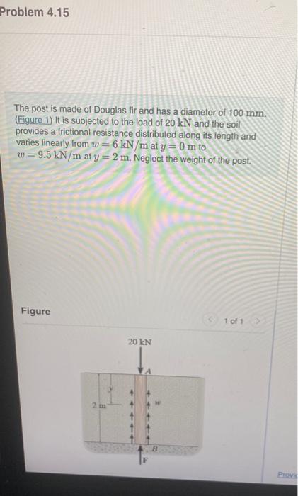 Problem 4 15 The Post Is Made Of Douglas Fir And Has A Diameter Of 100 Mm Figure 1 It Is Subjected To The Load Of 20 1