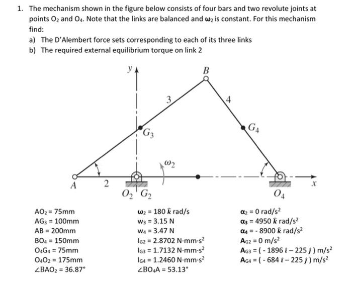 1 The Mechanism Shown In The Figure Below Consists Of Four Bars And Two Revolute Joints At Points O And 04 Note That 1