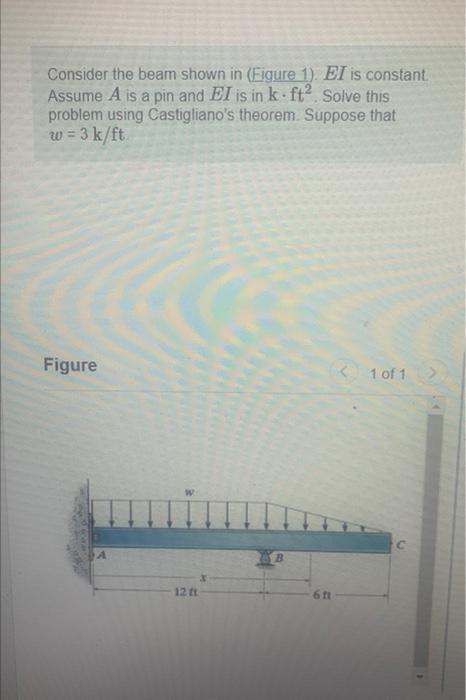 Consider The Beam Shown In Figure 1 Ei Is Constant Assume A Is A Pin And Ei Is In K Ft Solve This Problem Using Cas 1