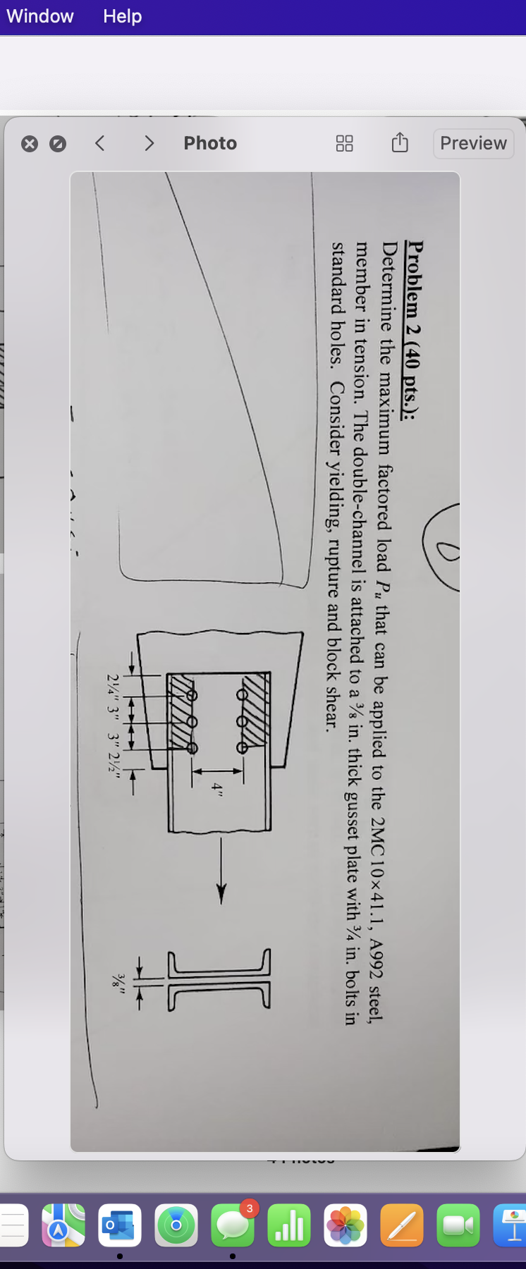 Help Window Preview U Photo X Problem 2 40 Pts Determine The Maximum Factored Load Pu That Can Be Applied To The 2mc 1