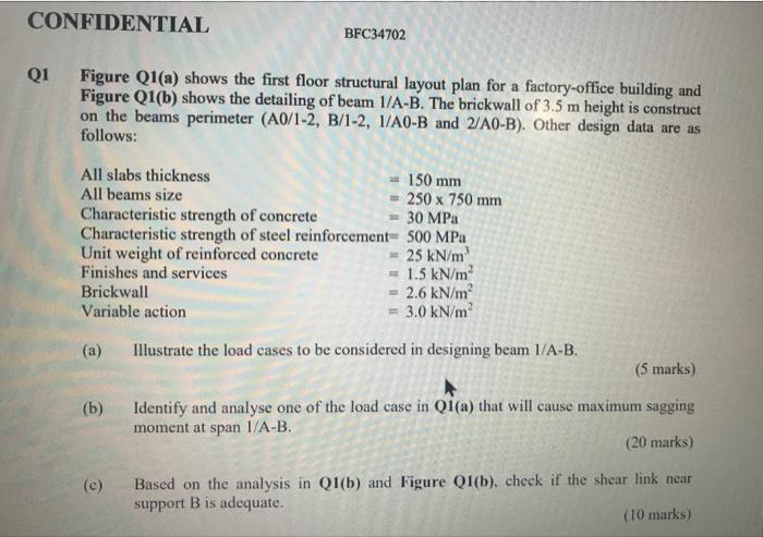 Confidential Q1 Figure Q1 A Shows The First Floor Structural Layout Plan For A Factory Office Building And Figure Q1 B 1