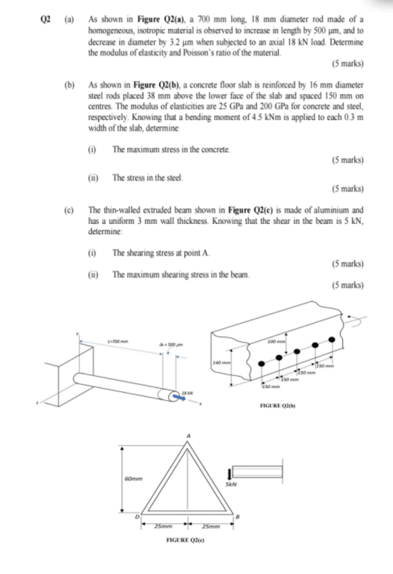 Q2 A As Shown In Figure Q2 A A 700 Mm Long 18 Mm Diameter Rod Made Of A Homogeneous Isotropic Material Is Observed 1