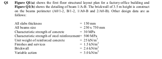 Q1 Figure Q1 A Shows The First Floor Structural Layout Plan For A Factory Office Building And Figure Q1 B Shows The De 1