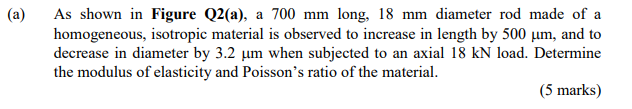 A As Shown In Figure Q2 A A 700 Mm Long 18 Mm Diameter Rod Made Of A Homogeneous Isotropic Material Is Observed To 1