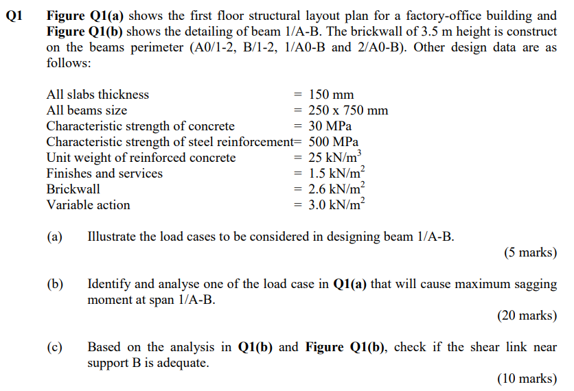 Q1 Figure Q1 A Shows The First Floor Structural Layout Plan For A Factory Office Building And Figure Q1 B Shows The De 1