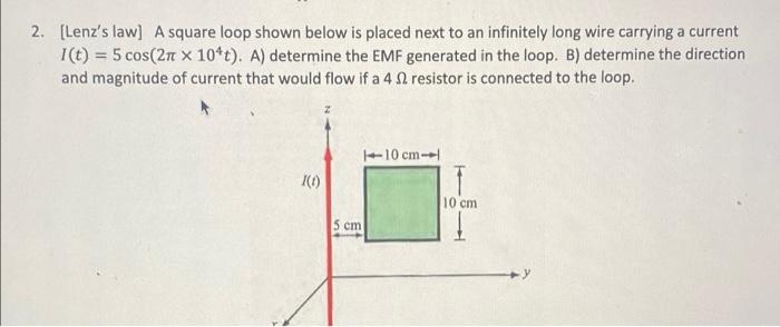 2 Lenz S Law A Square Loop Shown Below Is Placed Next To An Infinitely Long Wire Carrying A Current I T 5 Cos 2 X 1