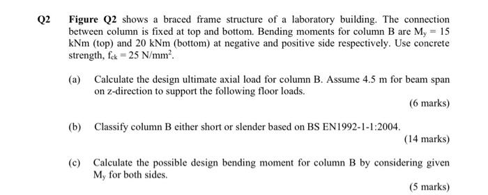 Q2 Figure Q2 Shows A Braced Frame Structure Of A Laboratory Building The Connection Between Column Is Fixed At Top And 1