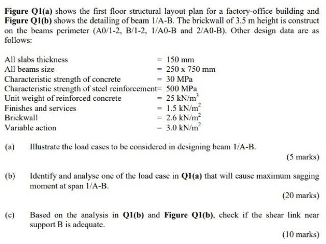 Figure Q1 A Shows The First Floor Structural Layout Plan For A Factory Office Building And Figure Q1 B Shows The Detai 1
