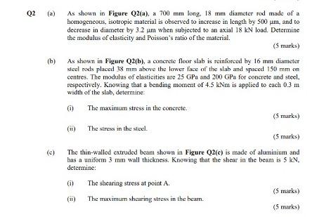 Q2 B C As Shown In Figure Q2 A A 700 Mm Long 18 Mm Diameter Rod Made Of A Homogeneous Isotropic Material Is Obse 1