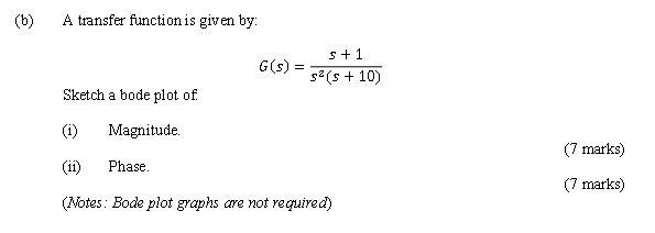 6 B A Transfer Function Is Given By 5 1 G S S 10 Sketch A Bode Plot Of Magnitude 7 Marks 11 Phase 7 1