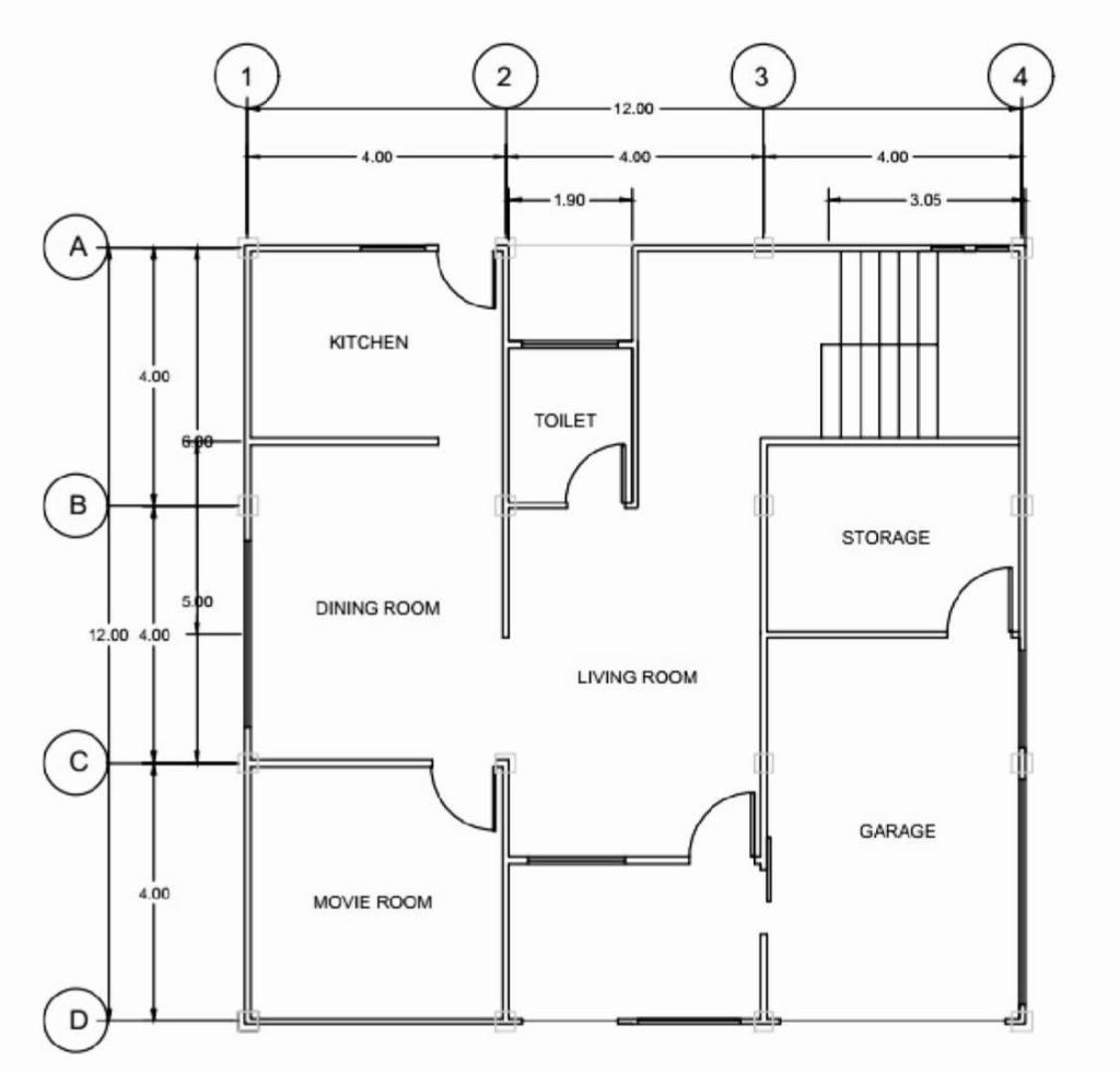 B 4 00 12 00 4 00 4 00 600 5 00 4 00 Kitchen Dining Room Movie Room 2 1 90 Toilet 12 00 4 00 Living Room 3 4 00 3 05 Sto 1