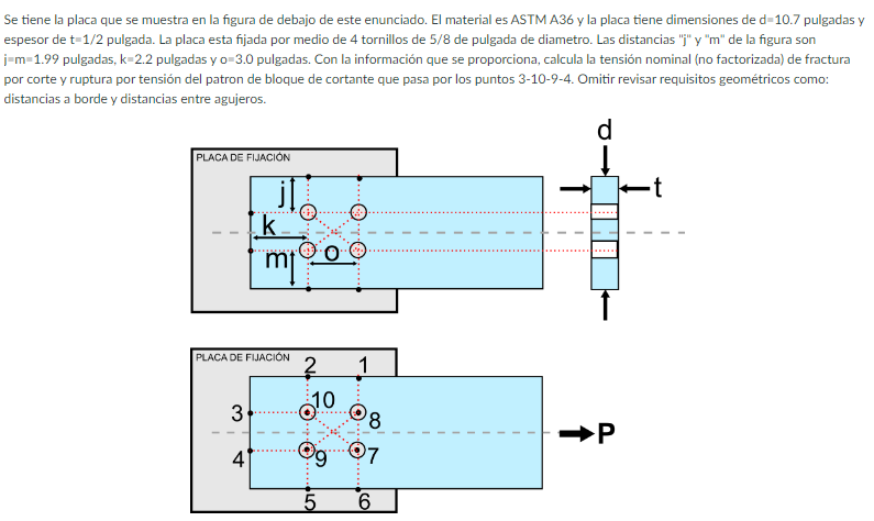 Se Tiene La Placa Que Se Muestra En La Figura De Debajo De Este Enunciado El Material Es Astm A36 Y La Placa Tiene Dime 1