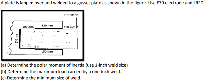 A Plate Is Lapped Over And Welded To A Gusset Plate As Shown In The Figure Use E70 Electrode And Lrfd 150 Mm 100 Mm 150 1