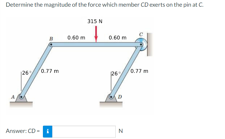 Determine The Magnitude Of The Force Which Member Cd Exerts On The Pin At C A 126 B 0 77 M Answer Cd I 0 60 M 315 N 1
