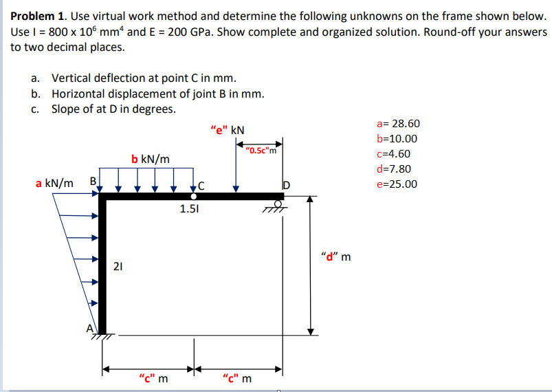 Problem 1 Use Virtual Work Method And Determine The Following Unknowns On The Frame Shown Below Use I 800 X 10 Mma A 1