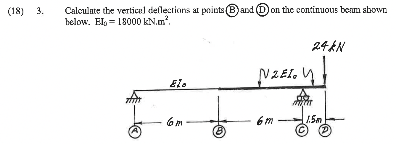 18 3 Calculate The Vertical Deflections At Points Band On The Continuous Beam Shown Below Elo 18000 Kn M El 6m 1