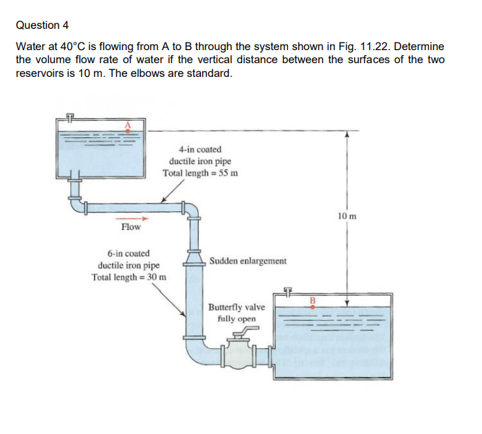 Question 4 Water At 40 C Is Flowing From A To B Through The System Shown In Fig 11 22 Determine The Volume Flow Rate O 1