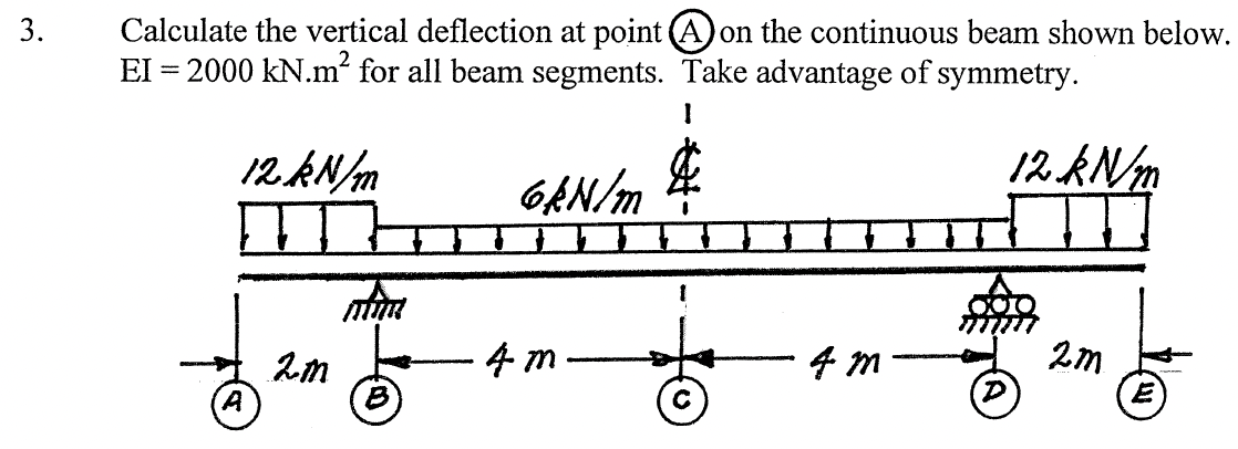3 Calculate The Vertical Deflection At Point On The Continuous Beam Shown Below Ei 2000 Kn M For All Beam Segments 1
