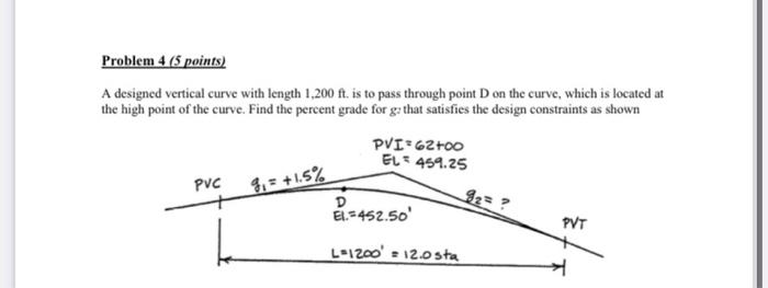 Problem 4 5 Points A Designed Vertical Curve With Length 1 200 Ft Is To Pass Through Point D On The Curve Which Is L 1