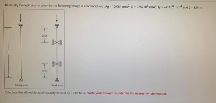 The Axially Loaded Column Given In The Following Image Is A W14x53 With Ag 10 064 Mm Ix 225x108 Mm4 Ly 24x108 Mm4 1