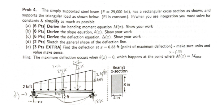 Prob 4 The Simply Supported Steel Beam E 29 000 Ksi Has A Rectangular Cross Section As Shown And Supports The Tri 1